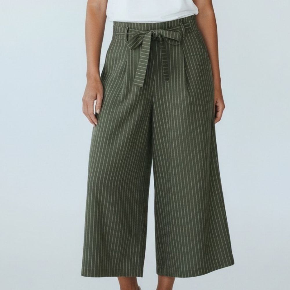 Cropped Olive Green Pinstripepalazzopants